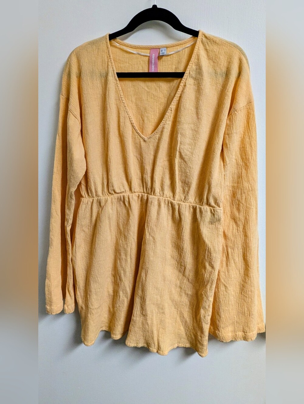 Something New Chrissy Long Sleeve V-neck Short Dressing light orange